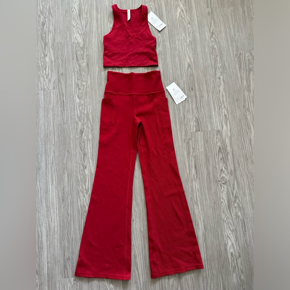 NWT Athleta Alicia Keys Red Ribbed Top Pants Set